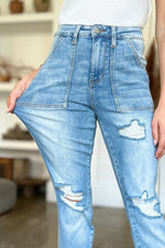 Judy Blue Full Size Distressed Straight Jeans with Patch Pockets - Luxe Shopping