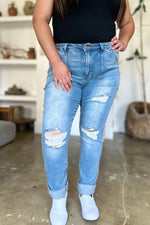 Judy Blue Full Size Distressed Straight Jeans with Patch Pockets - Luxe Shopping