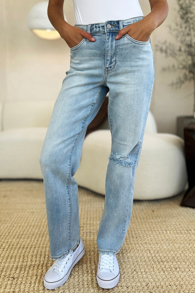 Judy Blue Full Size High Waist Distressed Straight Jeans - Luxe Shopping