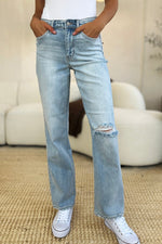 Judy Blue Full Size High Waist Distressed Straight Jeans - Luxe Shopping