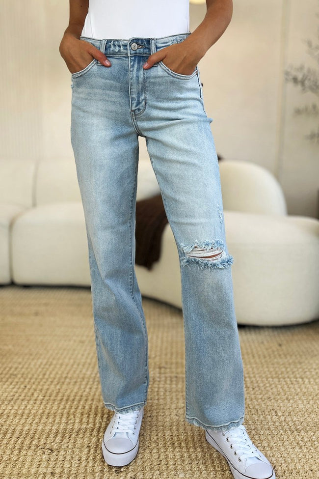 Judy Blue Full Size High Waist Distressed Straight Jeans - Luxe Shopping