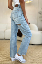 Judy Blue Full Size High Waist Distressed Straight Jeans - Luxe Shopping