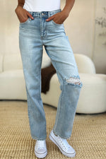 Judy Blue Full Size High Waist Distressed Straight Jeans - Luxe Shopping