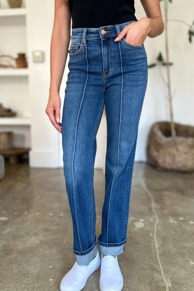 Judy Blue Full Size High Waist Front Seam Detail Straight Jeans - Luxe Shopping