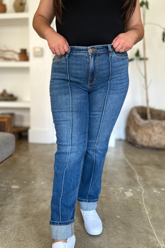 Judy Blue Full Size High Waist Front Seam Detail Straight Jeans - Luxe Shopping