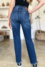 Judy Blue Full Size High Waist Rigid Magic Heavy Destroy Straight Jeans - Luxe Shopping