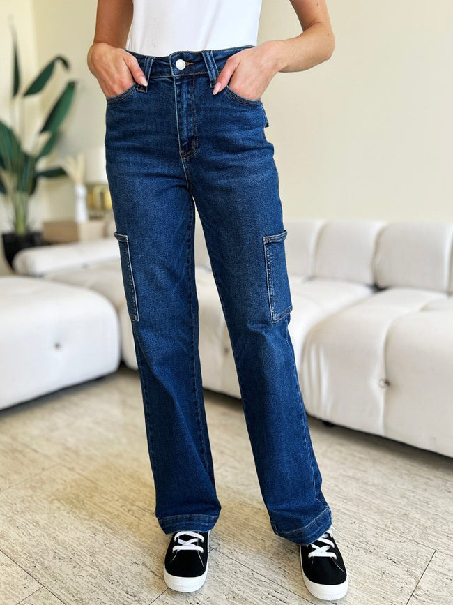 Judy Blue Full Size High Waist Straight Cargo Jeans - Luxe Shopping