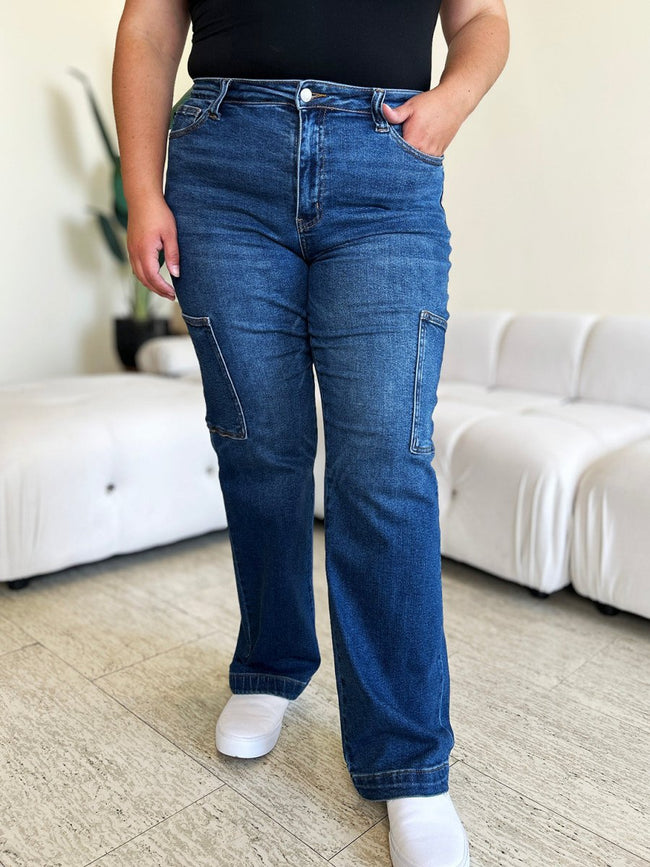 Judy Blue Full Size High Waist Straight Cargo Jeans - Luxe Shopping