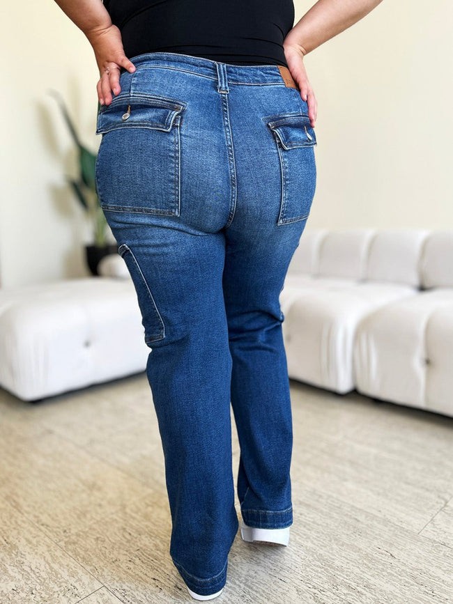 Judy Blue Full Size High Waist Straight Cargo Jeans - Luxe Shopping