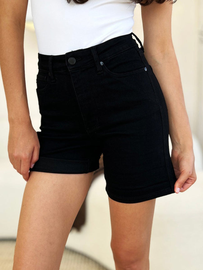 Judy Blue Full Size High Waist Tummy Control Cuffed Denim Shorts - Luxe Shopping