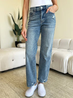 Judy Blue Full Size Mid Rise Distressed Straight Jeans - Luxe Shopping