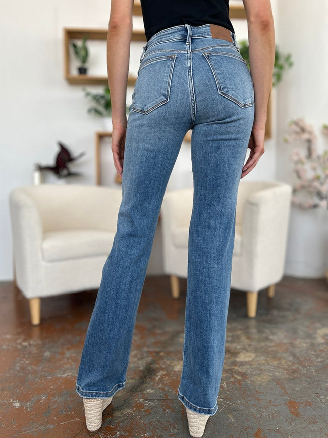 Judy Blue Full Size Mid - Rise Waist Straight Jeans - Luxe Shopping