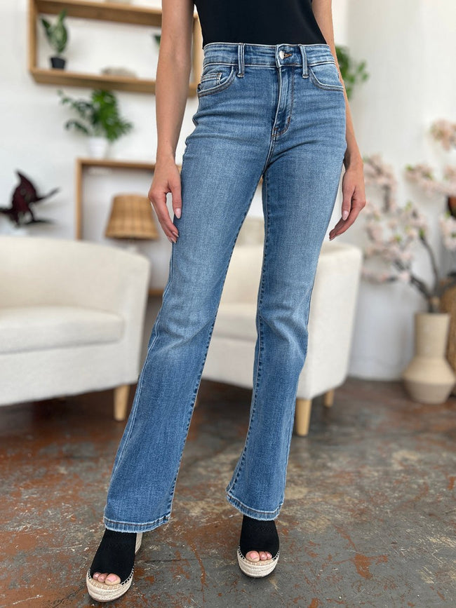 Judy Blue Full Size Mid - Rise Waist Straight Jeans - Luxe Shopping