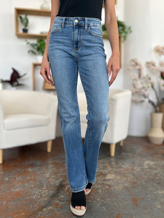 Judy Blue Full Size Mid - Rise Waist Straight Jeans - Luxe Shopping