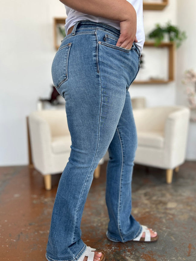 Judy Blue Full Size Mid - Rise Waist Straight Jeans - Luxe Shopping