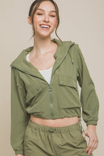 Love Tree Drawstring Hem Hooded Zip - Up Jacket - Luxe Shopping