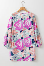 Multicolor Bracelet Bubble Sleeve Blooming Flower Print Dress - Luxe Shopping