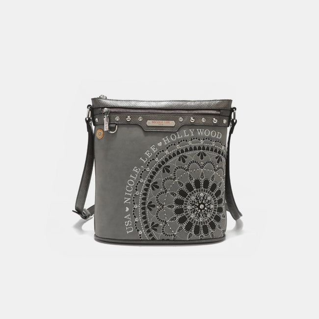 Nicole Lee USA Metallic Stitching Embroidery Inlaid Rhinestone Crossbody Bag - Luxe Shopping