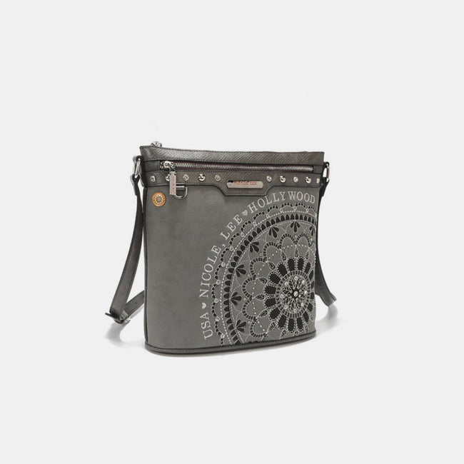 Nicole Lee USA Metallic Stitching Embroidery Inlaid Rhinestone Crossbody Bag - Luxe Shopping