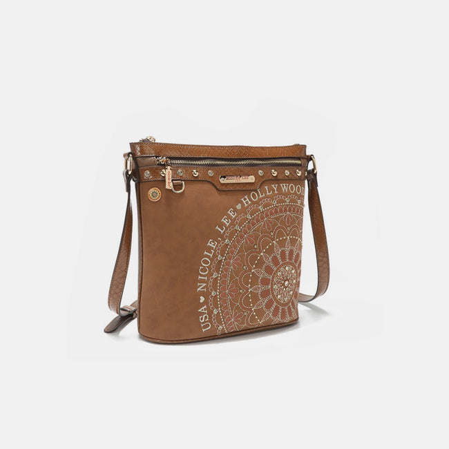 Nicole Lee USA Metallic Stitching Embroidery Inlaid Rhinestone Crossbody Bag - Luxe Shopping