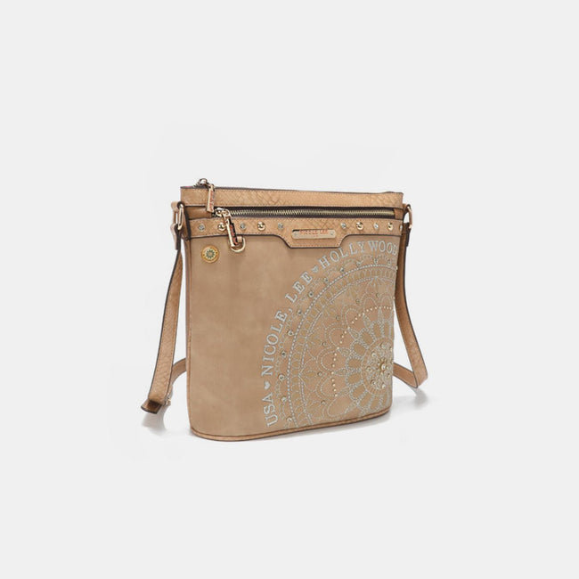 Nicole Lee USA Metallic Stitching Embroidery Inlaid Rhinestone Crossbody Bag - Luxe Shopping