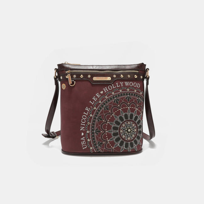 Nicole Lee USA Metallic Stitching Embroidery Inlaid Rhinestone Crossbody Bag - Luxe Shopping