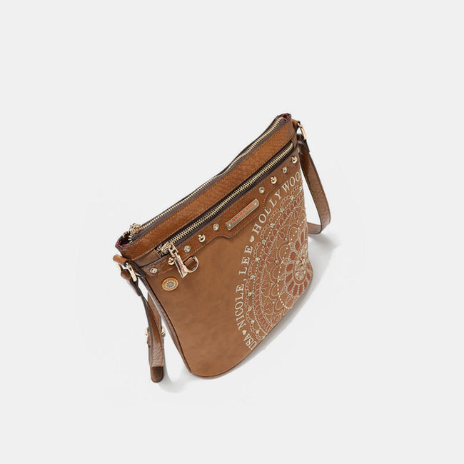 Nicole Lee USA Metallic Stitching Embroidery Inlaid Rhinestone Crossbody Bag - Luxe Shopping