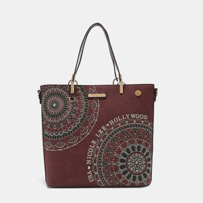 Nicole Lee USA Metallic Stitching Embroidery Inlaid Rhinestone Tote Bag - Luxe Shopping