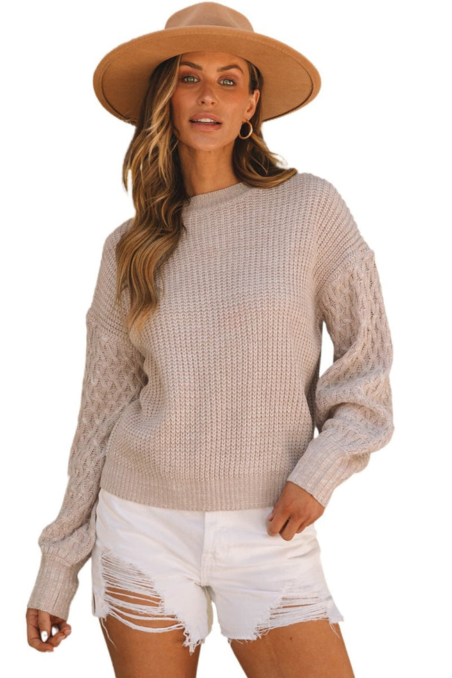 Parchment Cable Knit Sleeve Drop Shoulder Sweater - Luxe Shopping