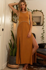 POL Sleeveless Back Zipper Front Slit Maxi Dress - Luxe Shopping