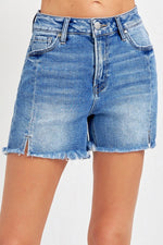 RISEN Front Slit Raw Hem Denim Shorts - Luxe Shopping