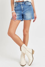 RISEN Front Slit Raw Hem Denim Shorts - Luxe Shopping