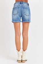 RISEN Front Slit Raw Hem Denim Shorts - Luxe Shopping