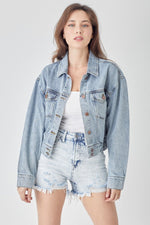 RISEN Full Size Button Down Cropped Denim Jacket - Luxe Shopping