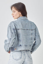 RISEN Full Size Button Down Cropped Denim Jacket - Luxe Shopping