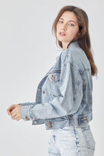 RISEN Full Size Button Down Cropped Denim Jacket - Luxe Shopping