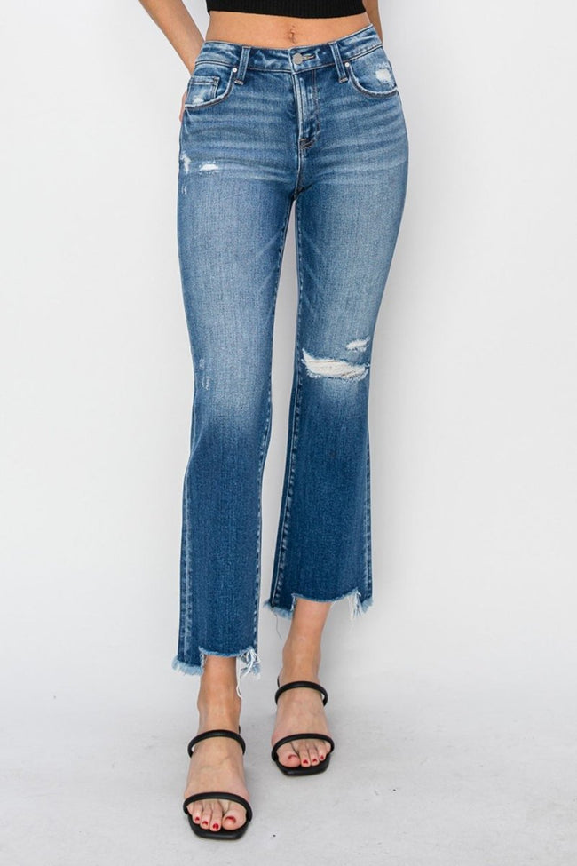 RISEN Full Size Frayed Step Hem Ankle Straight Jeans - Luxe Shopping