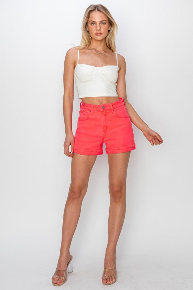 RISEN Full Size High Rise Cuffed Denim Shorts - Luxe Shopping