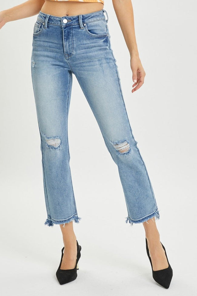 RISEN Full Size High Rise Distressed Cropped Straight Jeans - Luxe Shopping