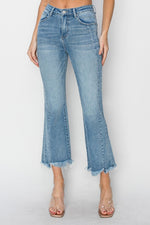 RISEN Full Size High Rise Frayed Hem Flare Jeans - Luxe Shopping