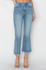 RISEN Full Size High Rise Frayed Hem Flare Jeans - Luxe Shopping