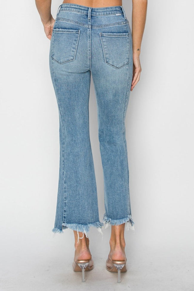 RISEN Full Size High Rise Frayed Hem Flare Jeans - Luxe Shopping