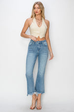 RISEN Full Size High Rise Frayed Hem Flare Jeans - Luxe Shopping