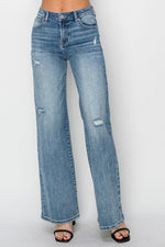 RISEN Full Size High Waist Distressed Wide Leg Jeans - Luxe Shopping