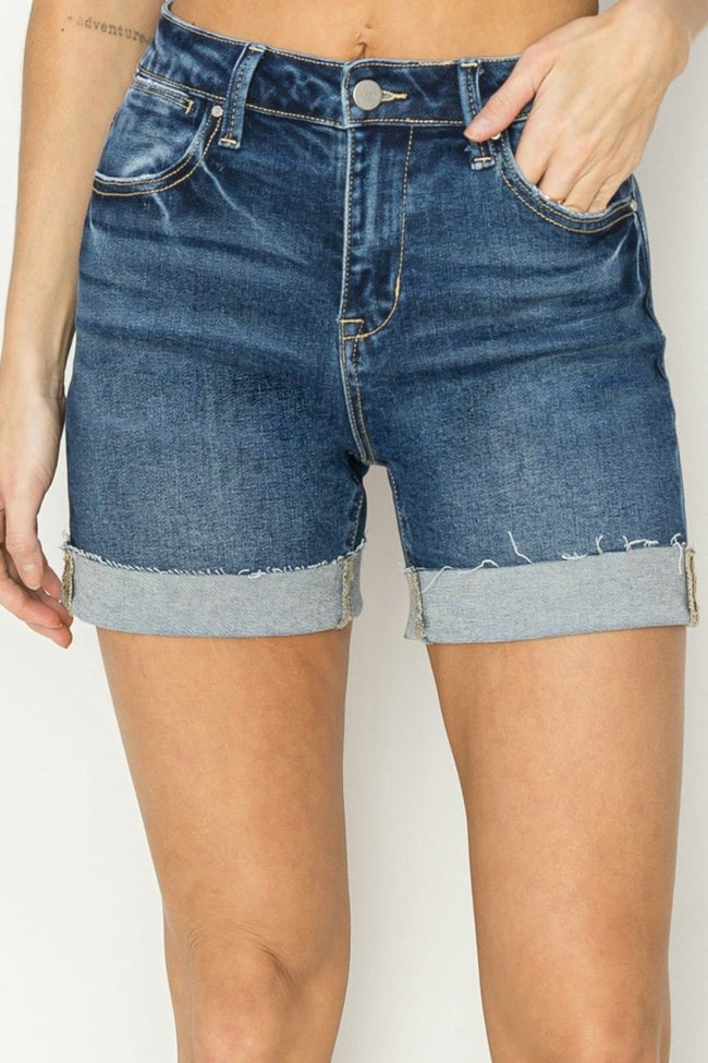 RISEN High Rise Cuffed Denim Shorts - Luxe Shopping