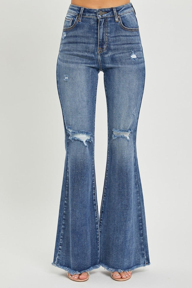 RISEN High Waist Distressed Fare Jeans - Luxe Shopping