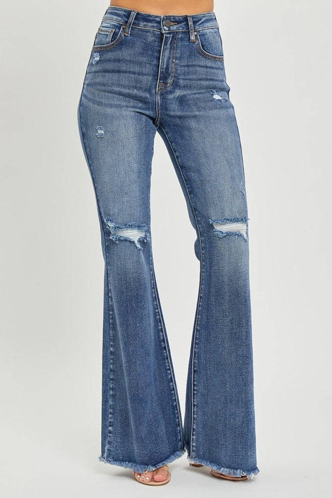 RISEN High Waist Distressed Fare Jeans - Luxe Shopping