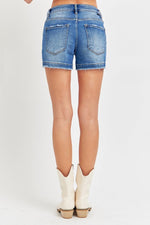 RISEN Low Rise Slit Denim Shorts - Luxe Shopping