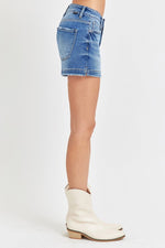 RISEN Low Rise Slit Denim Shorts - Luxe Shopping