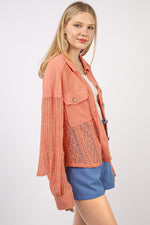 VERY J Button Up Long Sleeve Lace Shirt - Luxe Shopping